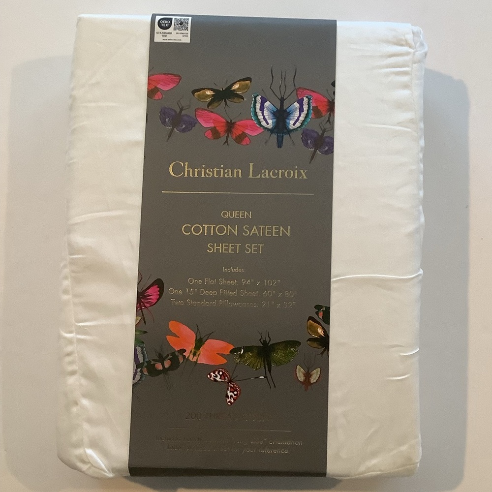 Christian Lacroix Cotton Sateen Queen Sheet Set 200 ct New - Picture 4 of 4